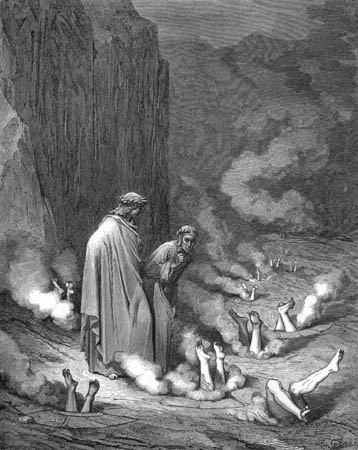 Dante e Virgílio no Inferno, ilustração da Divina Comédia, 1861